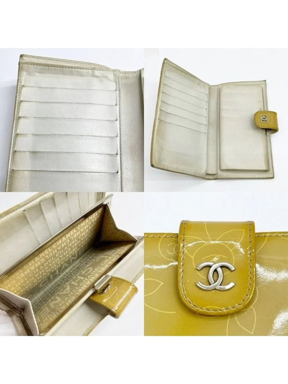 Chanel Kiss Lock Wallet Camellia Enamel Box with Card and Beige